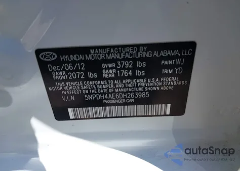 2013 Hyundai Elantra Gls из США, поврежденный, VIN 5NPDH4AE6DH263985